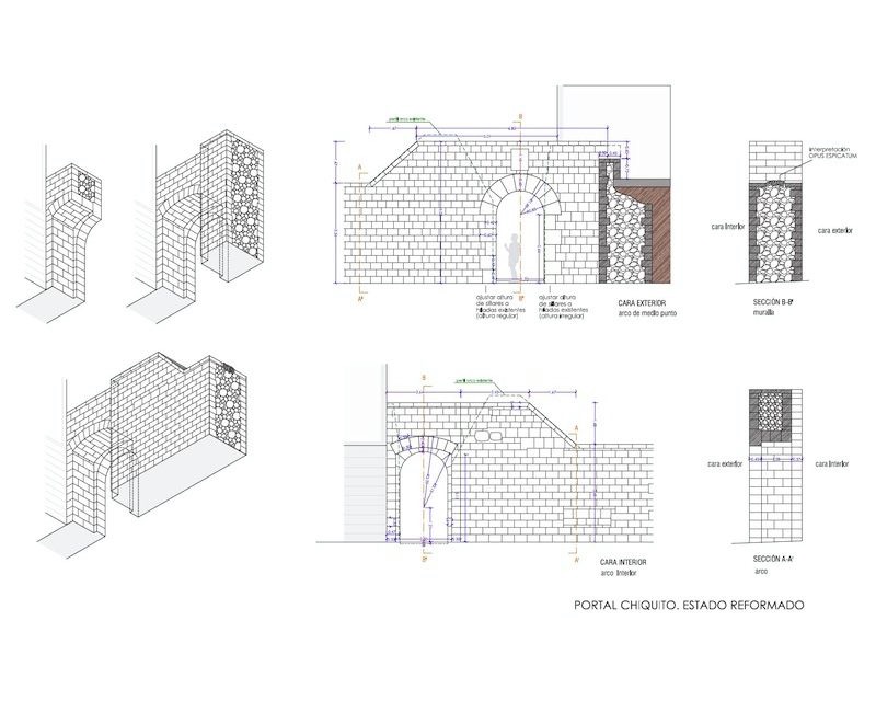 Restauracion Rehabilitacion Lienzo de Muralla en Agurain/Salvatierra (Alava) 2011 alzados y perspectivas Arquitecto Vitoria Gasteiz